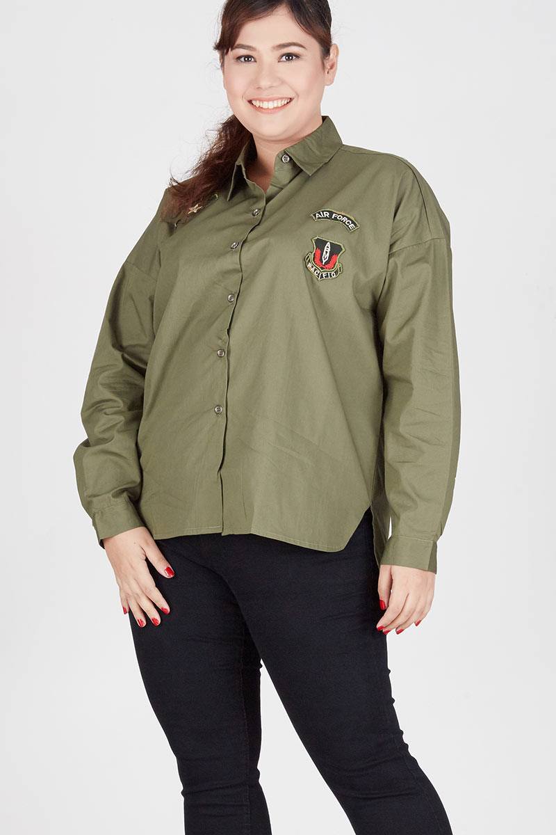 Becky Patches Shirt Top Olive