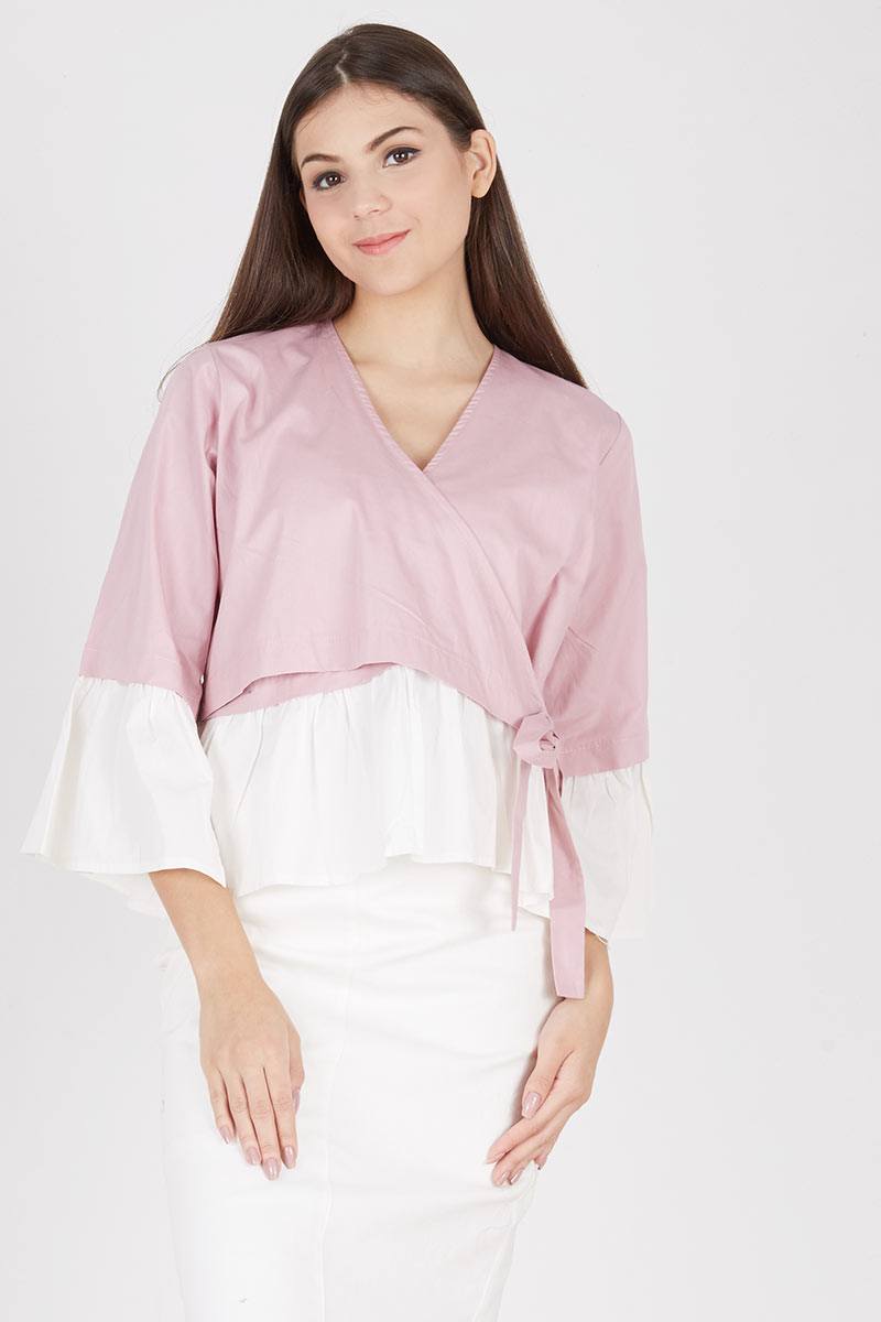 Ully 2 Tones Blouse In Dusty Pink