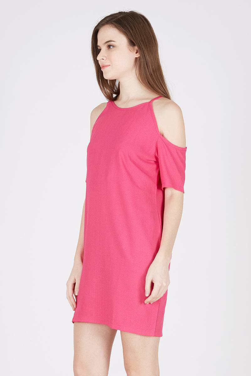 Off Shoulder Straps Dress Fuschia