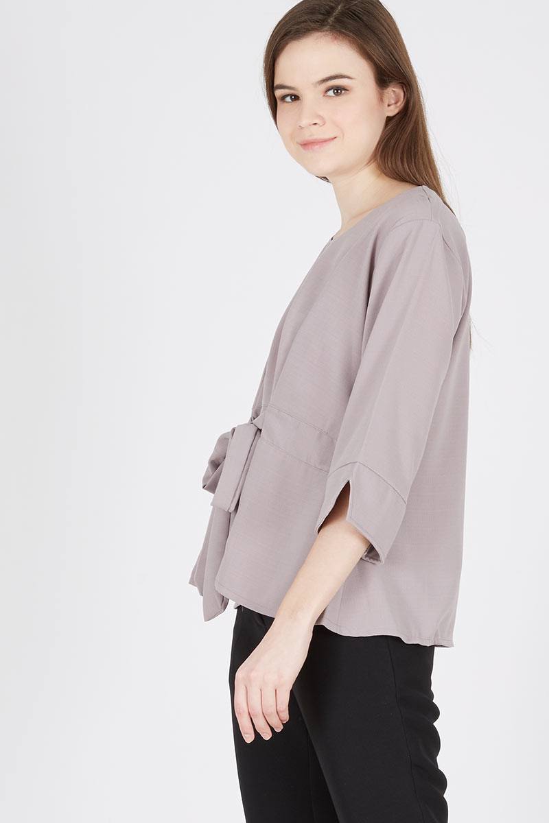 Rami Tied Blouse in Grey