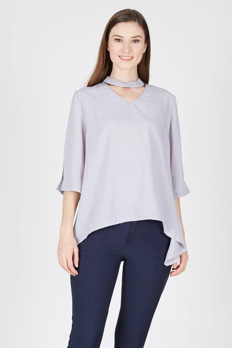 High Neck Plunge Top Gray