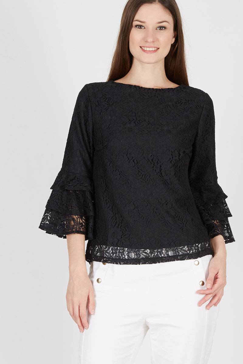 Margi Bell Lace Top In Black