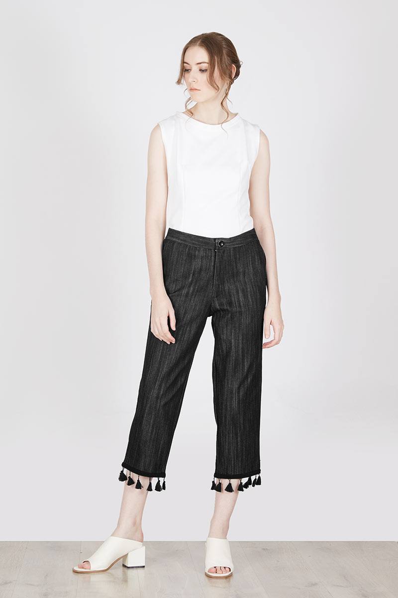 Myrna Fringe Pants Black