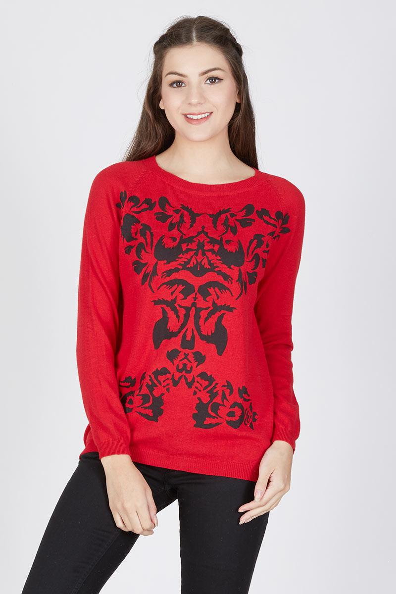 ABSTRAC PRINTED COTTON BLOUSE IN RED