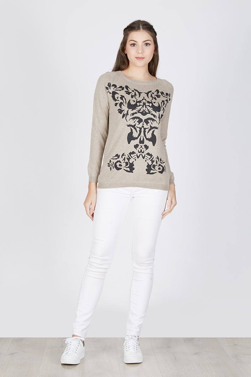 ABSTRAC PRINTED COTTON BLOUSE IN BEIGE