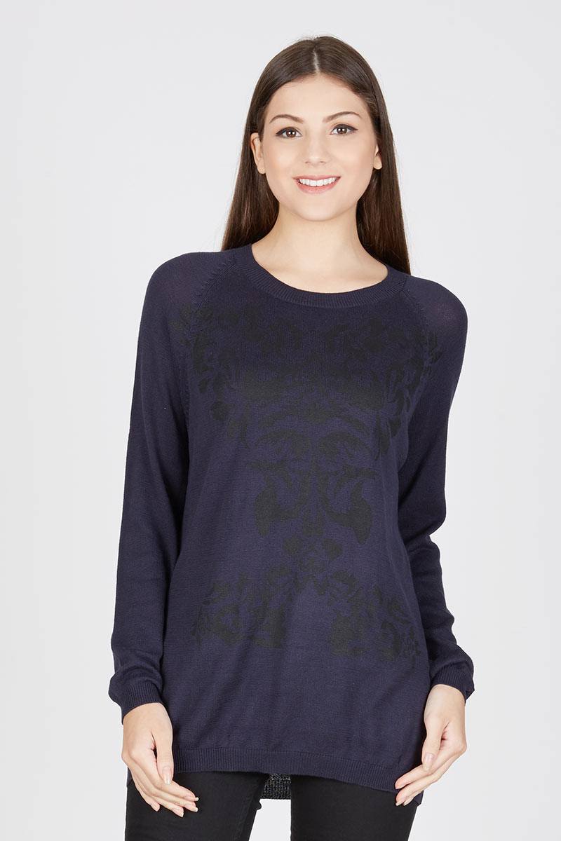 ABSTRAC PRINTED COTTON BLOUSE IN NAVY