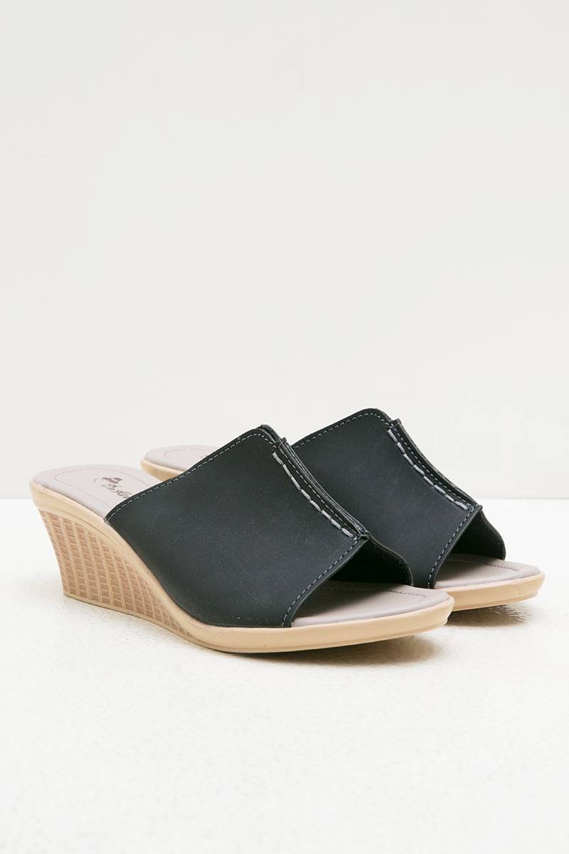 Women Leather 27315 Wedges Sandals Black