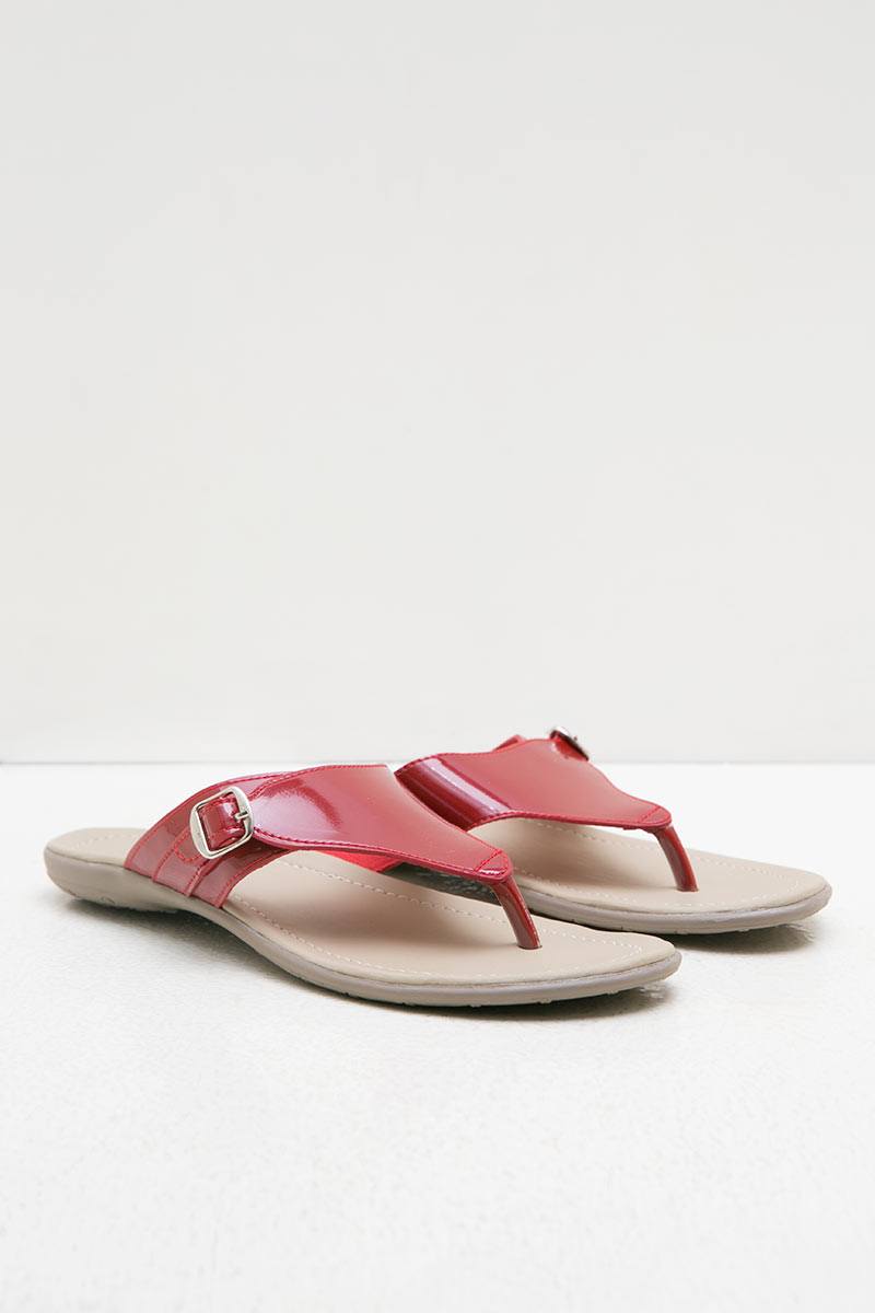 Women Leather 27342 Flat Sandals Red