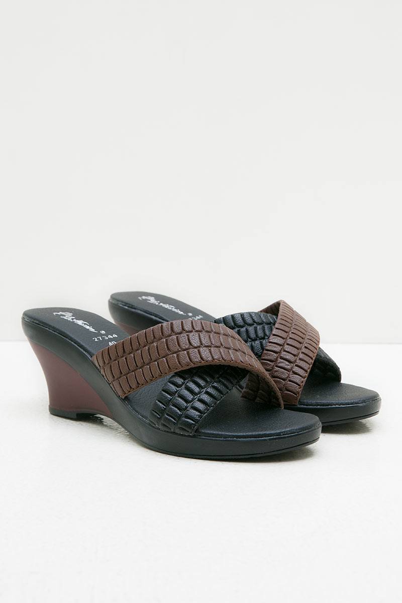 Women Pure Leather 27344 Wedges Sandals Black Brown