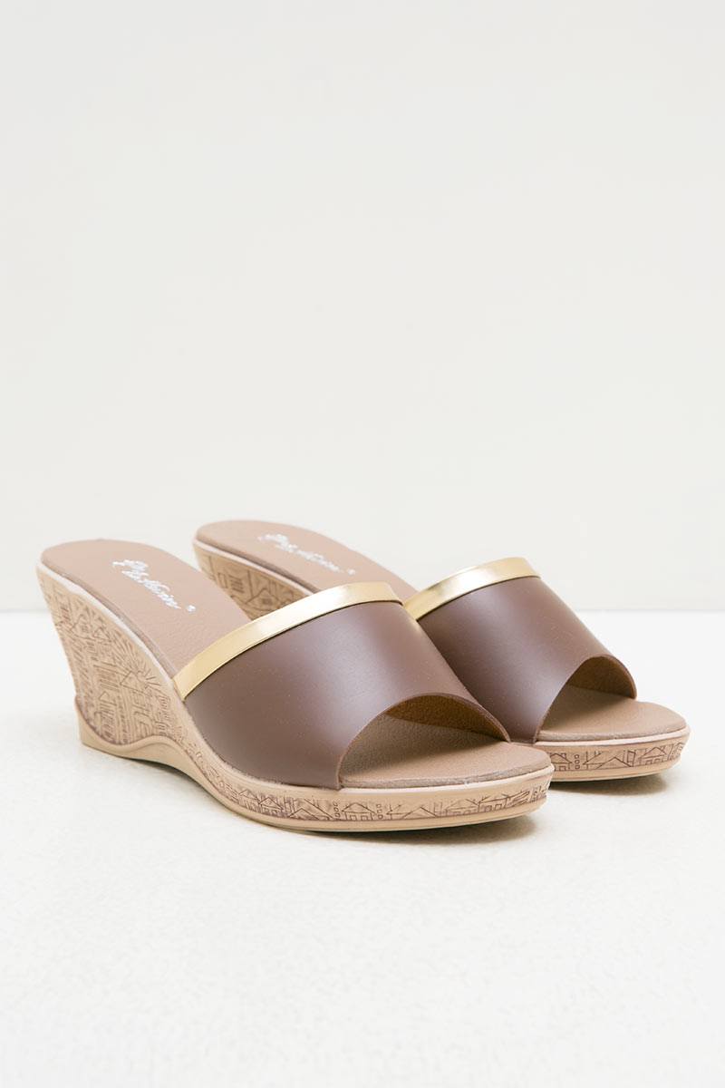 Women Leather 27345 Wedges Sandals Brown
