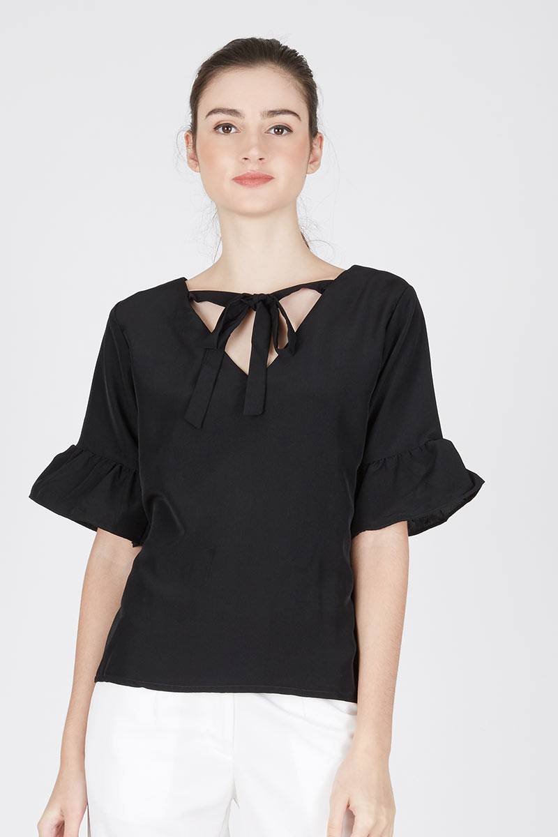 Delana Ribbon blouse Black