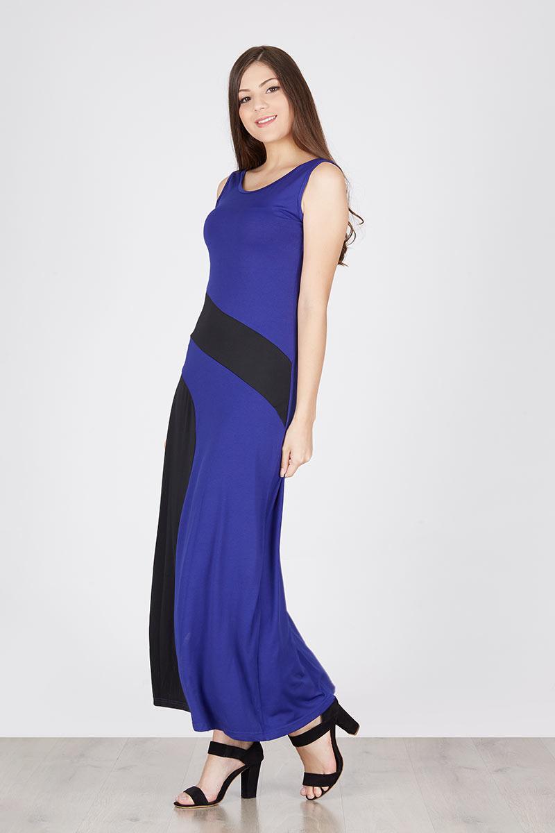 duapola Block Combination Long Dress Blue
