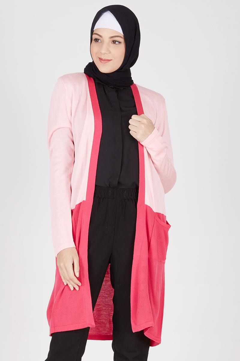 Haura Outer Knitted Pocket Pink