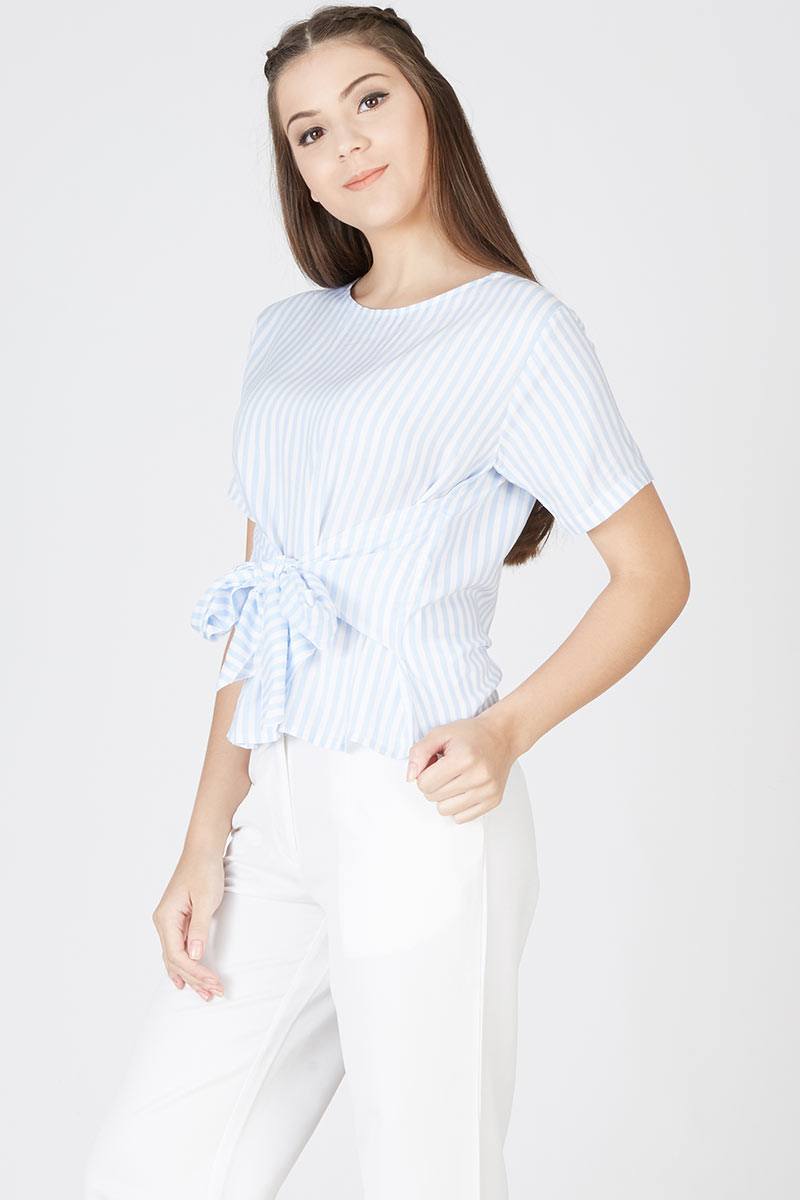 Striped Top With Knot Details In Blue