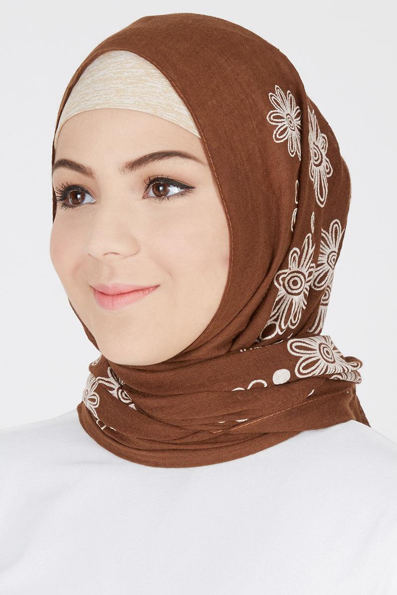 Exclusive For Hijabenka - Pashmina Palika Flawery Brown