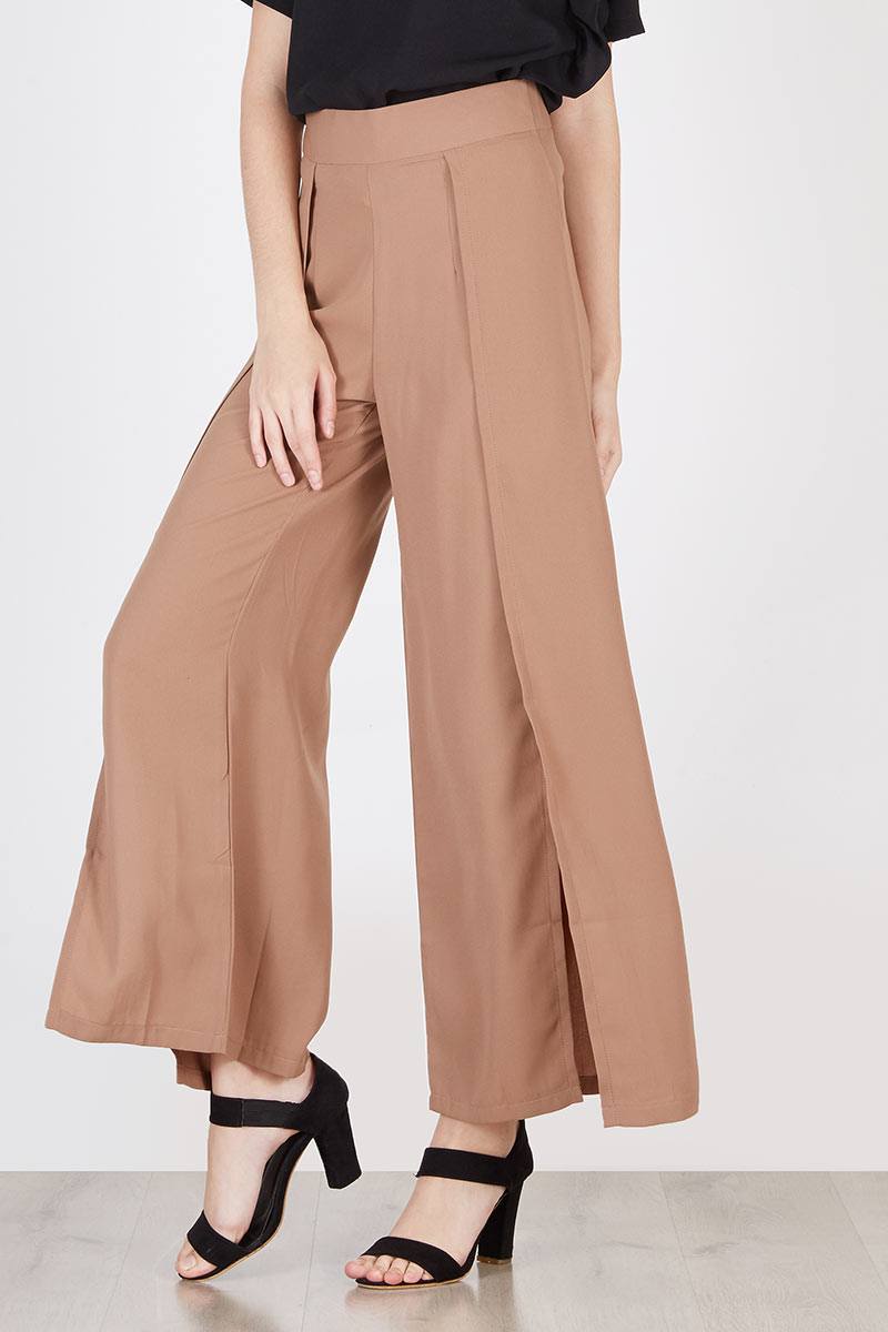 Melina High Slit Pants In Brown
