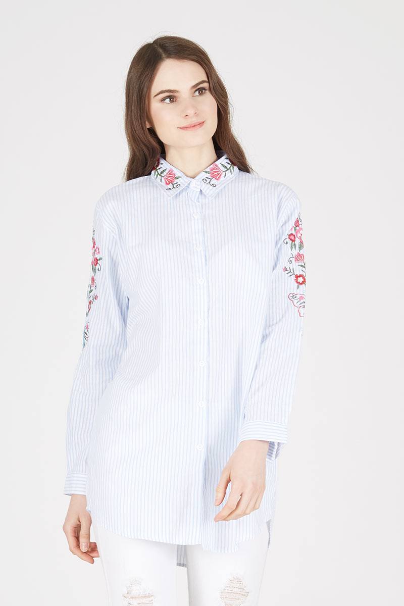 FLOWER COTTON TUNIC IN BLUE