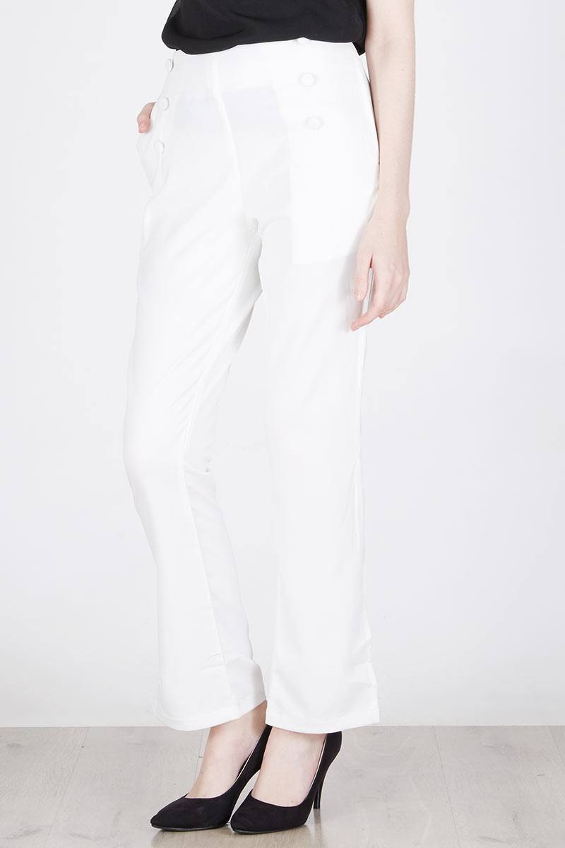 Medison Button Pants In White