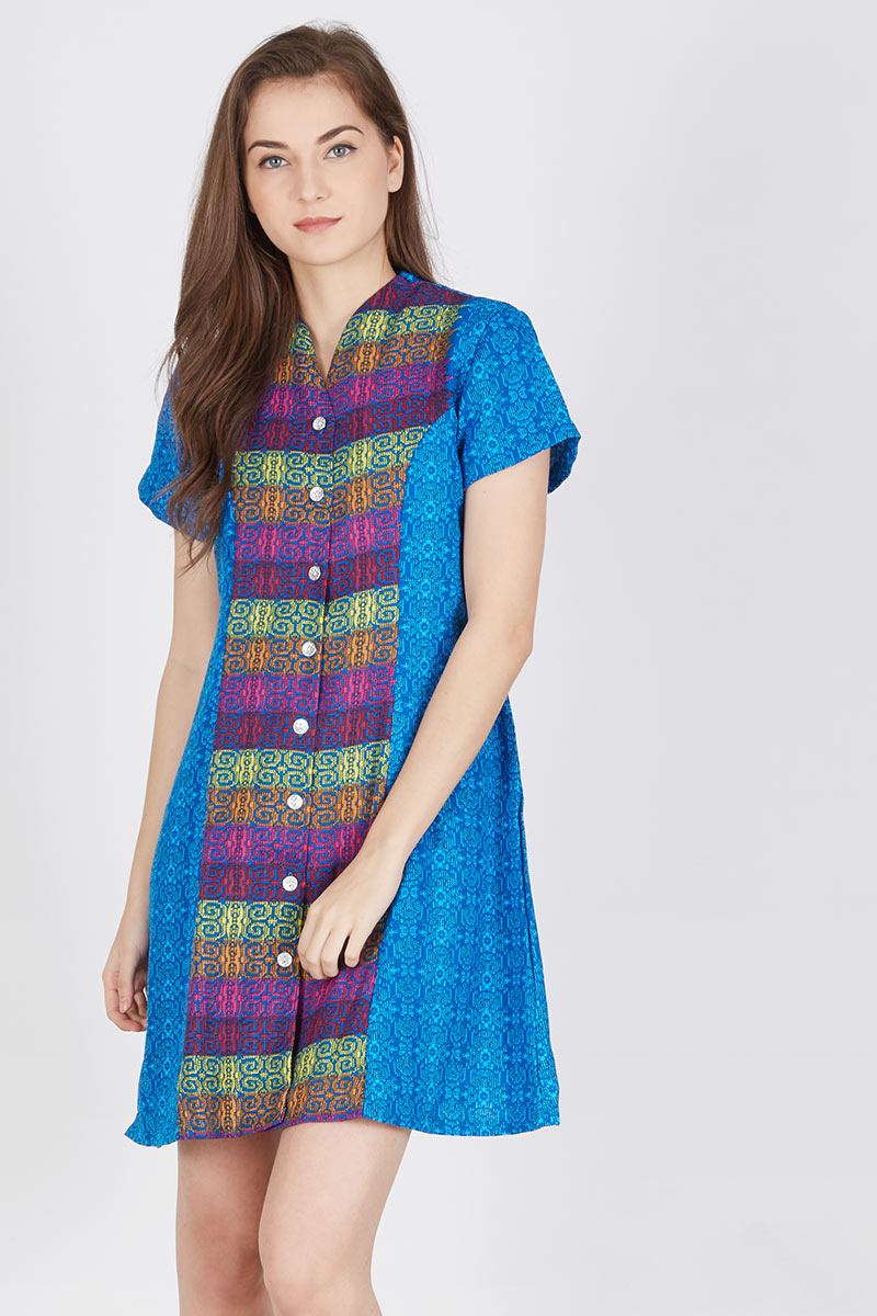 Dress Batik Rami Songket Warna Biru
