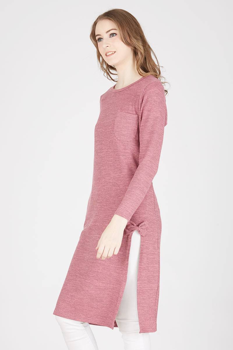 RVCA11 Long Knit Cotton Shirt in Pink
