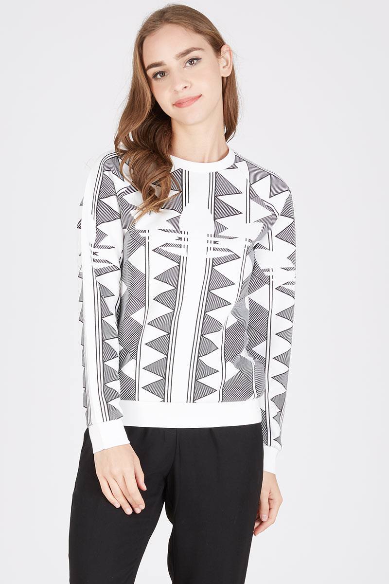 10858 TRIBAL PRINT SWEATER IN WHITE