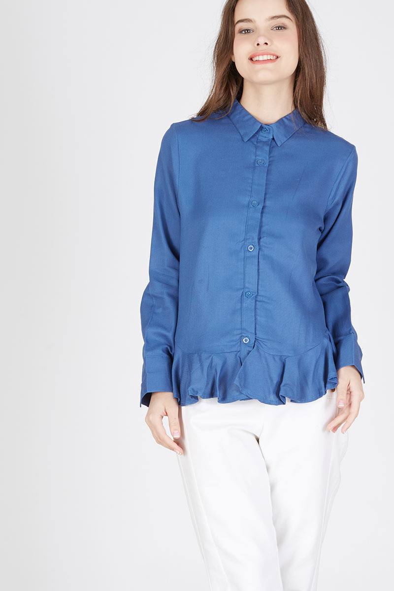 Porsha Frill Shirt Blue