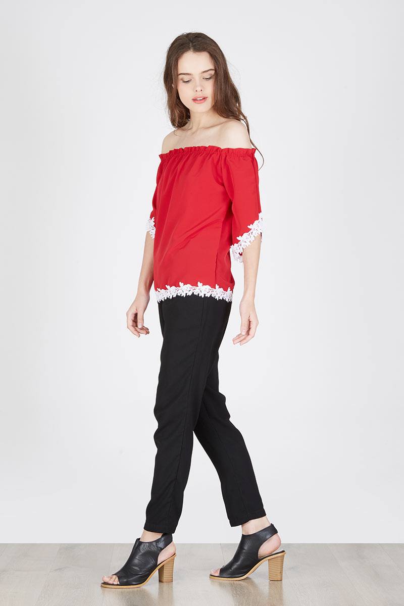 Sabrina Lace Blouse In Red
