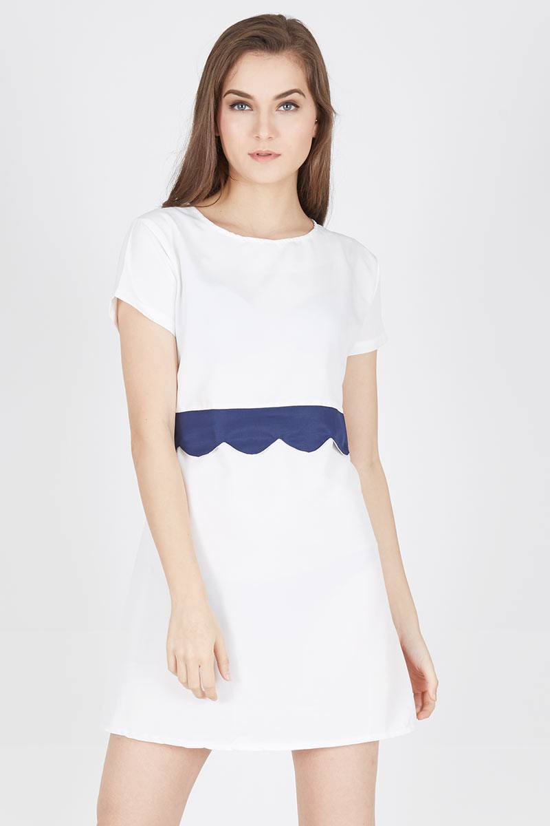 Mid Combi Dress in White