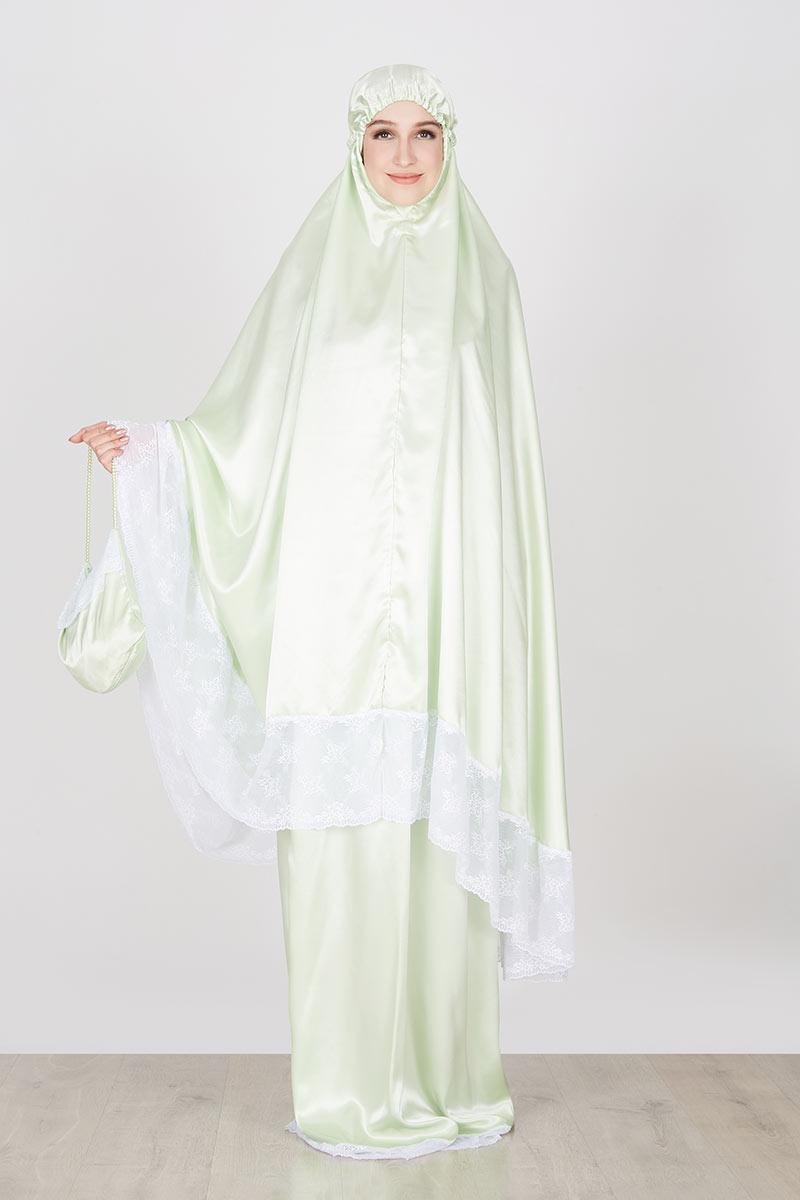 Mukena Khadeejah Maryam Baby Green with White Lace