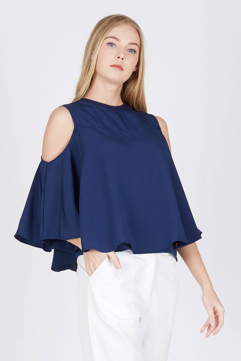 Beth Cape Blouse In Navy