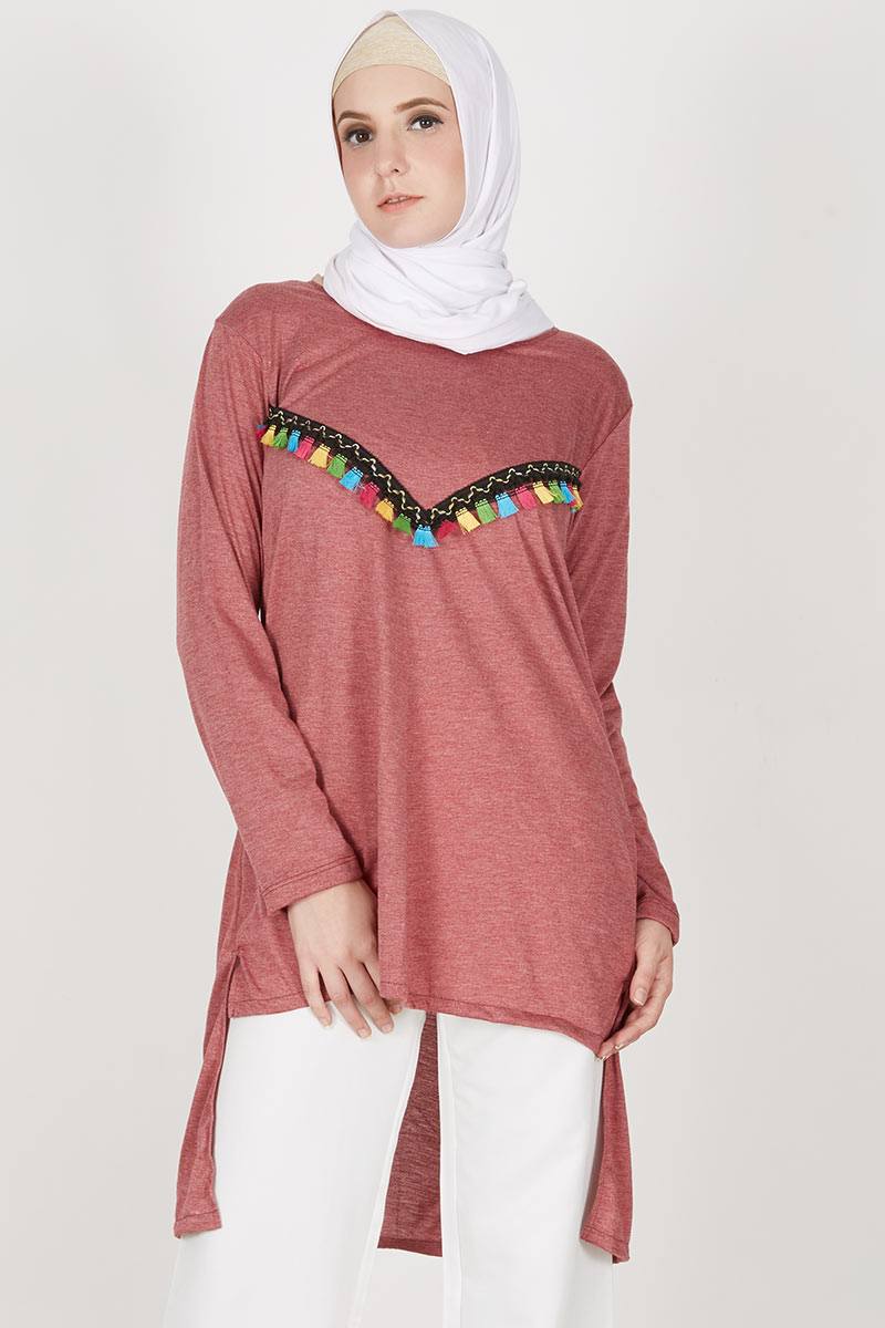 Sabhira Rainbow Lace Tunic Maroon