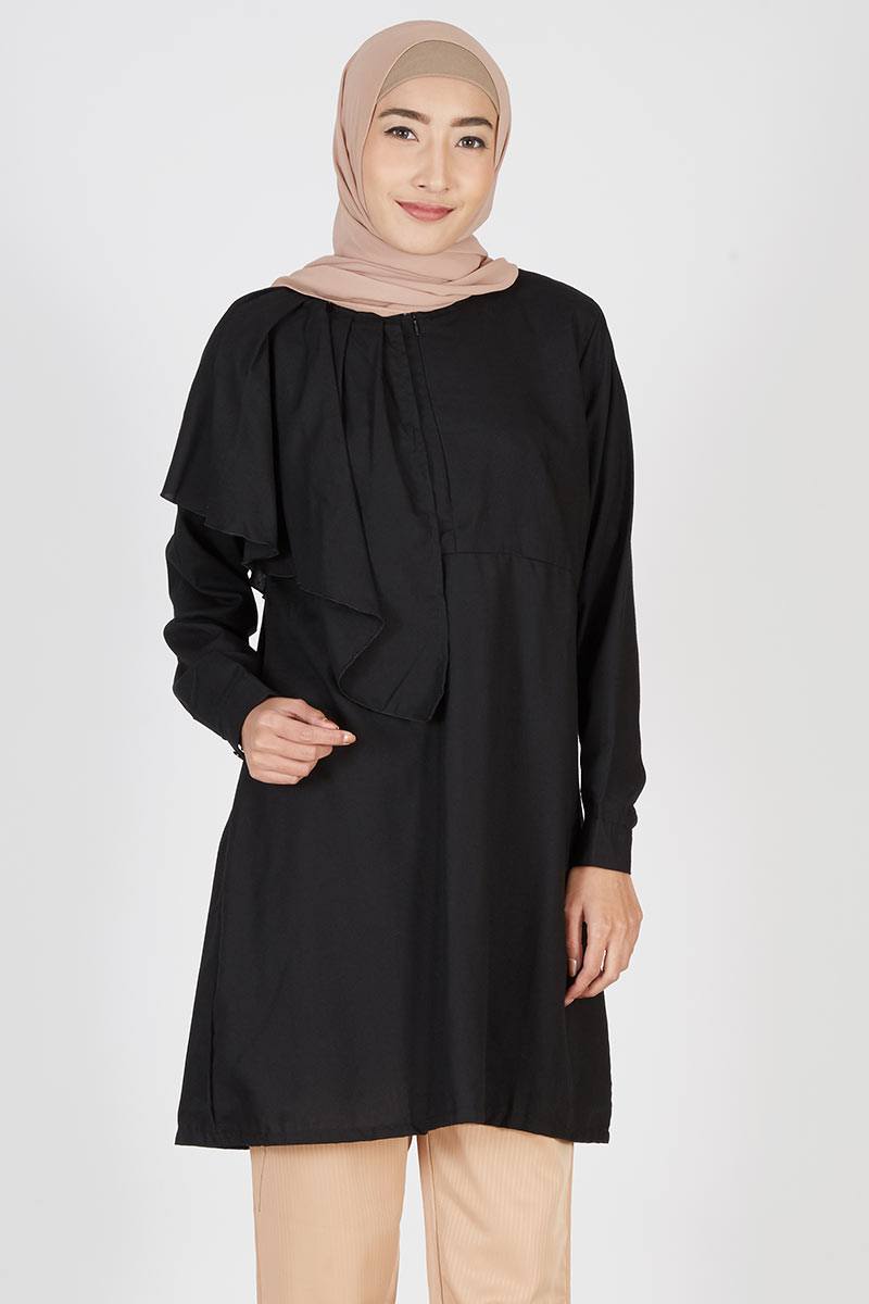 Nadia Tunic Ploy Zipper Black