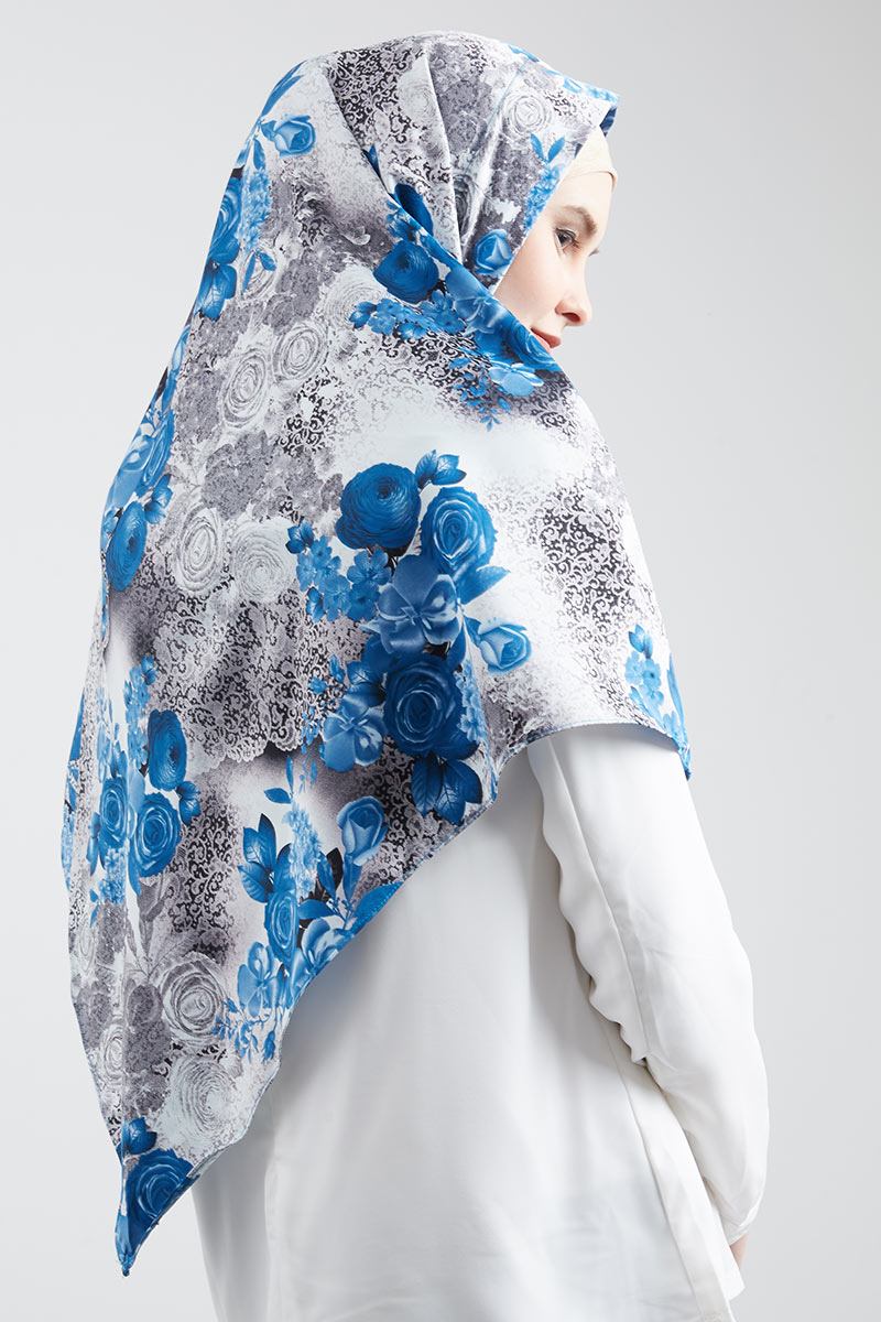 Premium Hijab Instan Winda Blue Flowery