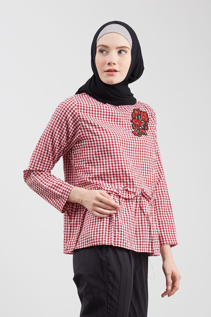 Front Drape Floral Blouse Red