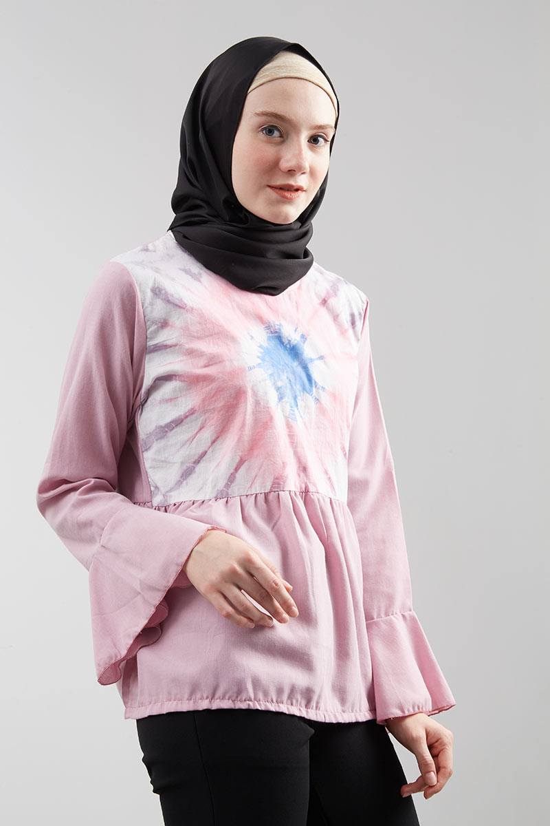 Adelia Peplum Shibori Tunik Dusty Pink - Eksklusive For Hijabenka