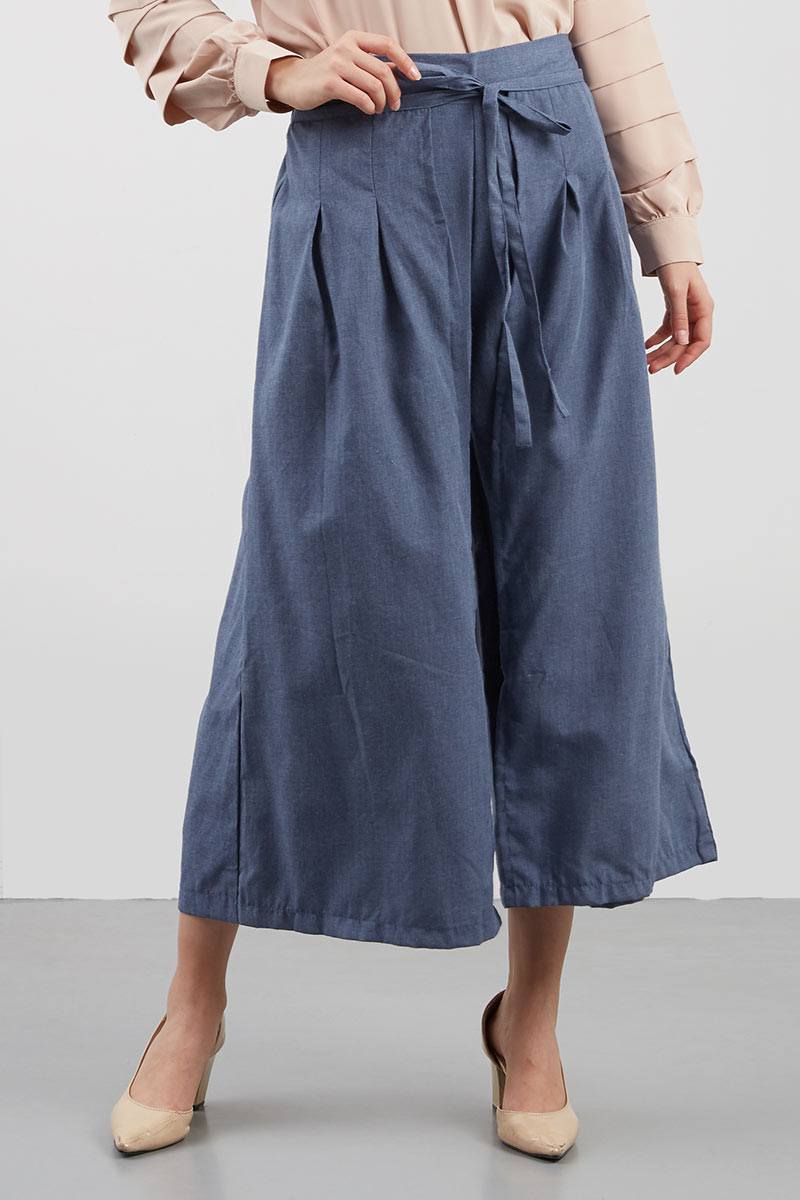 Culotte Layer Chambray Pleated Light Blue