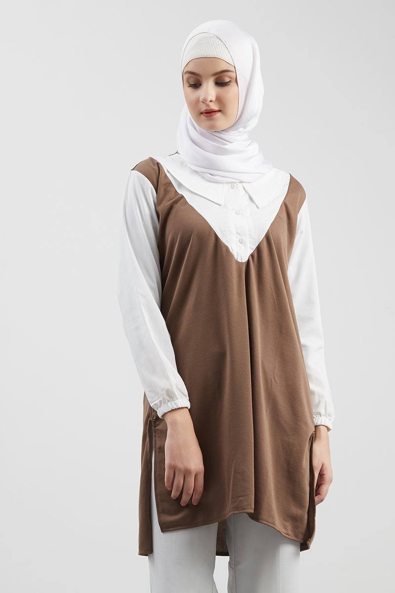 Larry V Tunic Comby Brown White