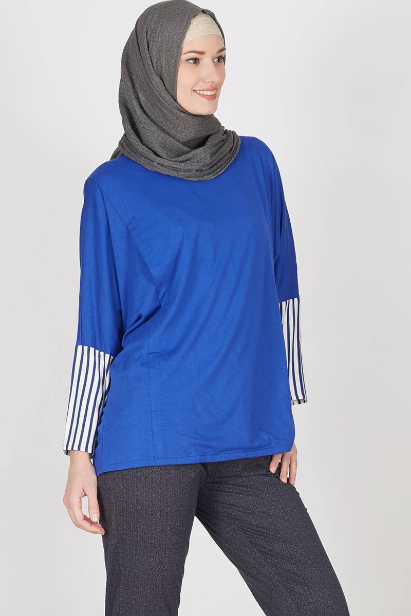 Sell Nida Biru  Elektrik  Lengan Salur Tops Hijabenka com